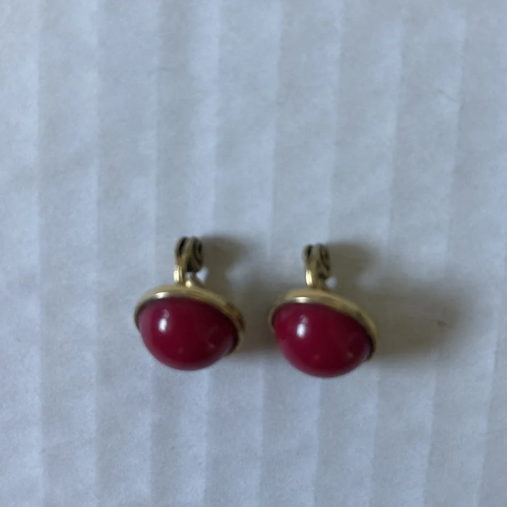 Earrings. Red And Gold Clip on. By Monet. Vintage
